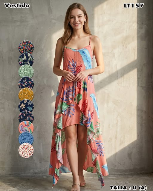 LT157 - Vestido Tropical Asimétrico