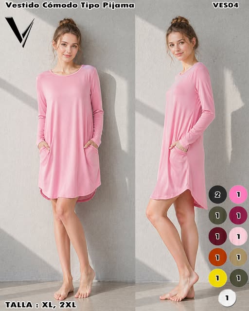VES04 - Vestido Cómodo Tipo Pijama