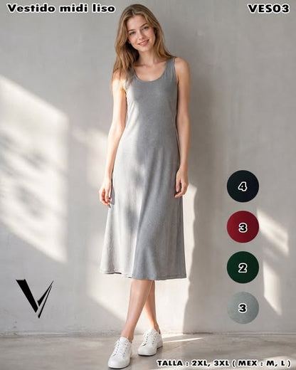 VES03 - Vestido Midi Liso