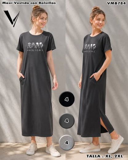 VMB784 - Maxi Vestido con Bolsillos