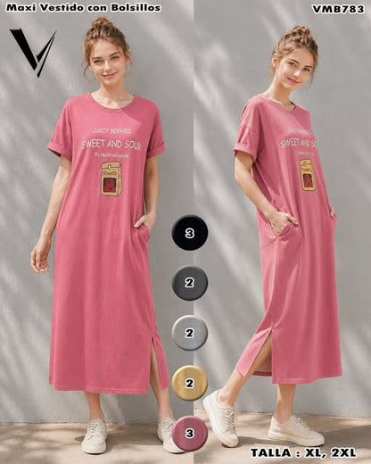 VMB783 - Maxi Vestido con Bolsillos
