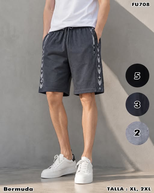 FU708 - Bermuda Deportiva con Detalles Laterales