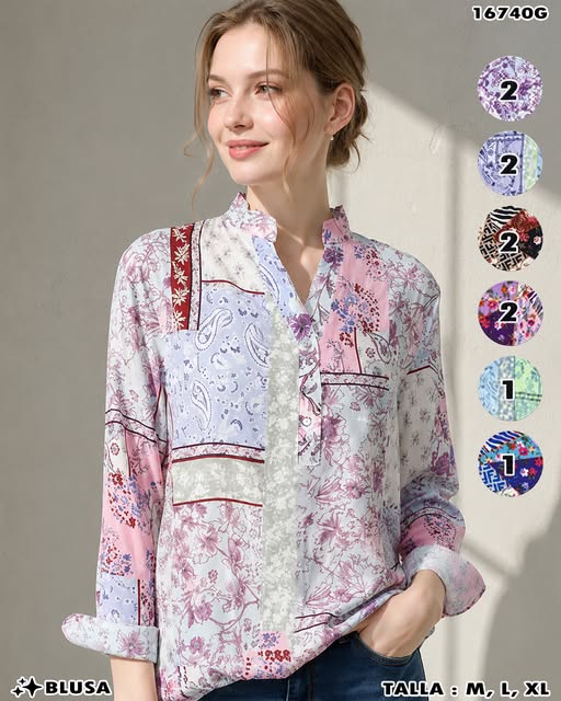 16740G - Blusa Estampada Manga Larga