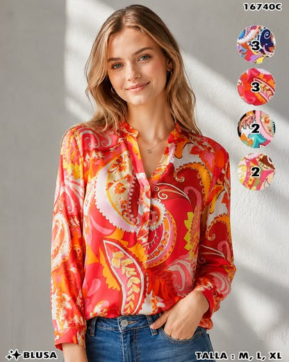 16740C - Blusa Estampada Manga Larga