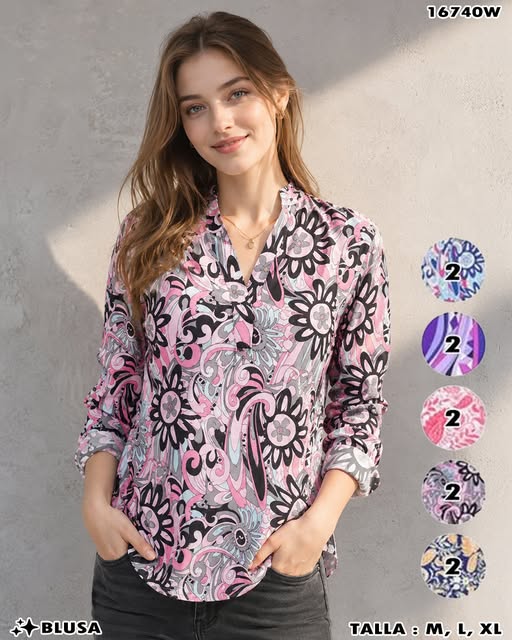 16740W - Blusa Estampada Manga Larga
