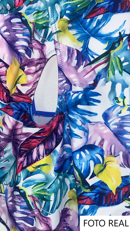TBD007 - Traje de baño floral con corte moderno