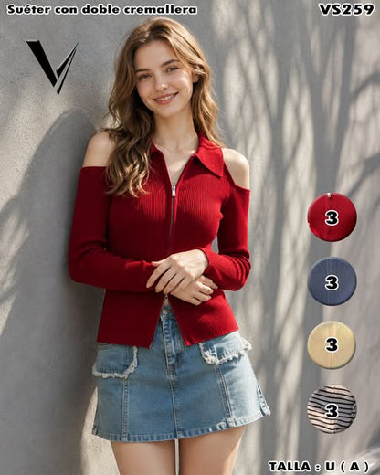 VS259 - Suéter con Doble Cremallera
