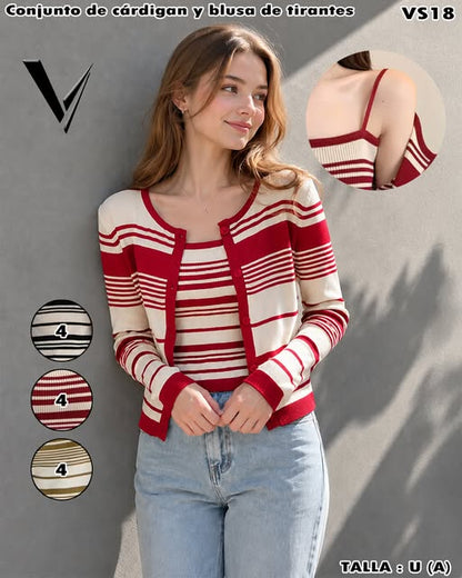 VS18 - Conjunto de Cárdigan y Blusa de Tirantes