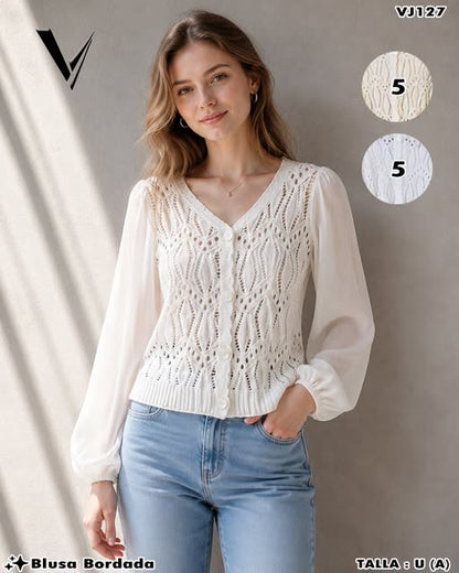 VJ127 - Blusa Bordada Tejida