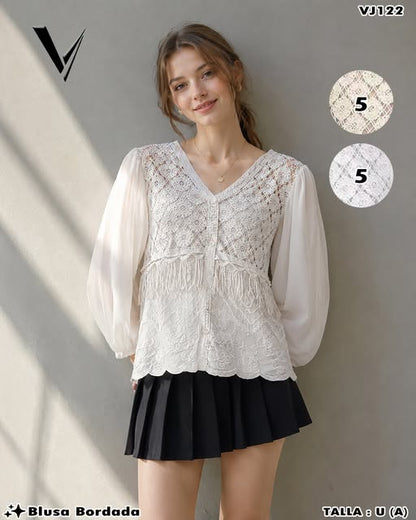 VJ122 - Blusa Bordada con Encaje