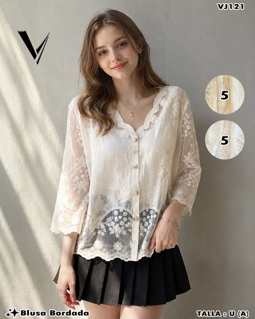 VJ121 - Blusa Bordada con Encaje