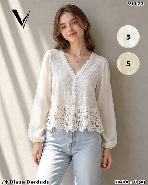 VJ123 - Blusa Bordada con Encaje
