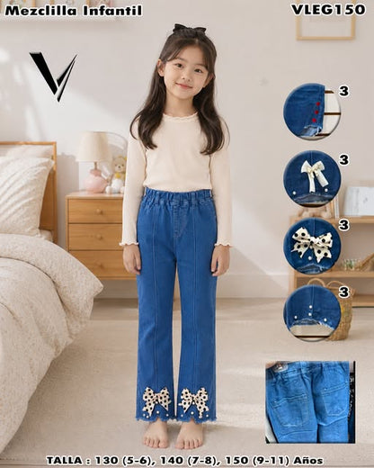 VLEG150 - Mezclilla Infantil con Moño Decorativo