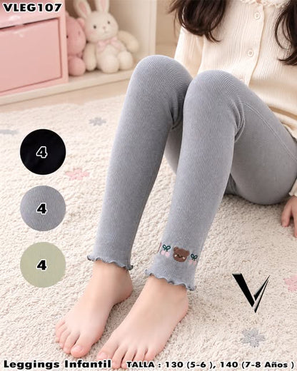 VLEG107 - Leggings Infantil Acanalado con Bordado de Osito