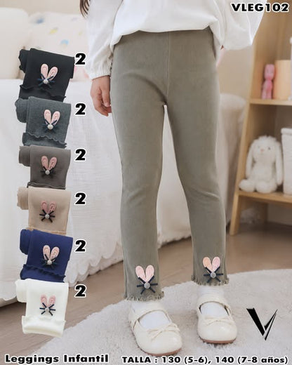 VLEG102 - Leggings Infantil Acanalado con Aplicación de Conejito