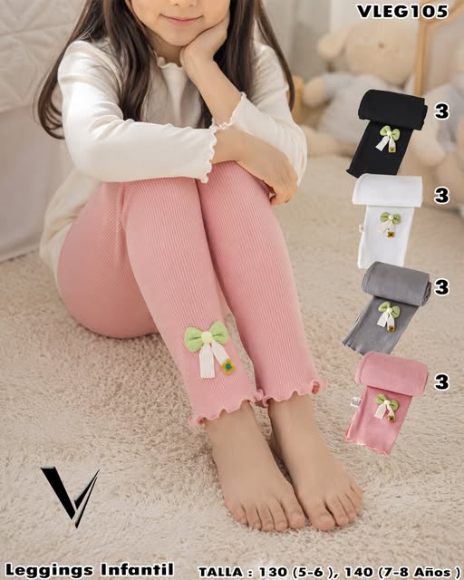 VLEG105 - Leggings Infantil Acanalado con Moño Decorativo