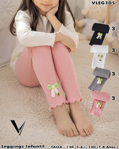 VLEG105 - Leggings Infantil Acanalado con Moño Decorativo