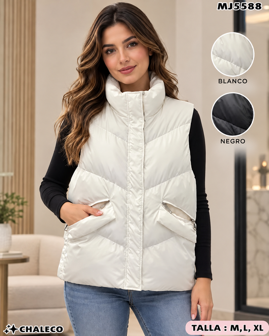 MJ5588 - Chaleco Acolchado con Cuello Alto para Dama