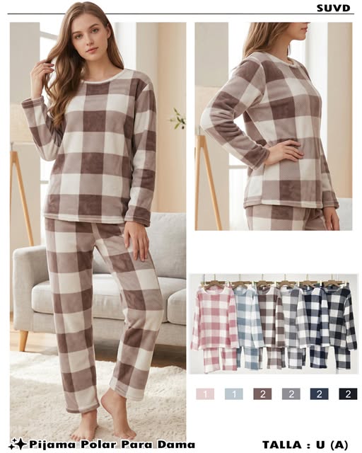 SUVD - Pijama Polar a Cuadros para Dama