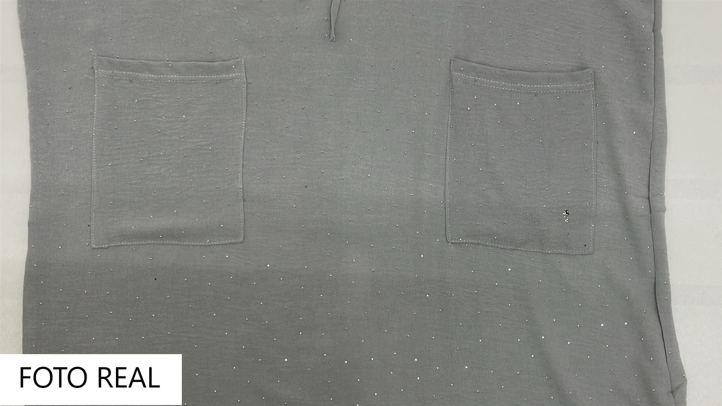 VLW100 - Vestido Hoodie Brillo con Bolsillos