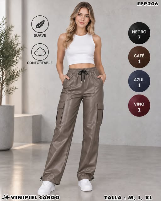 EPP206 - Pantalón Cargo de Vinipiel para Dama