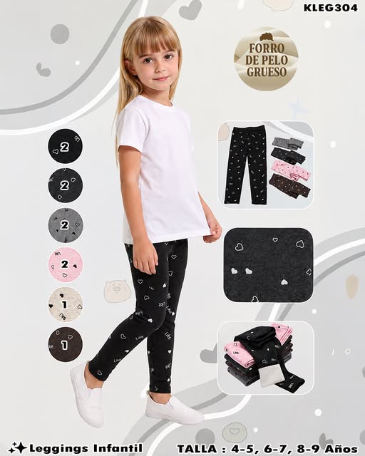 KLEG304 - Leggings Infantil Afelpado con Corazones