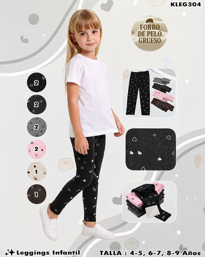 KLEG304 - Leggings Infantil Afelpado con Corazones