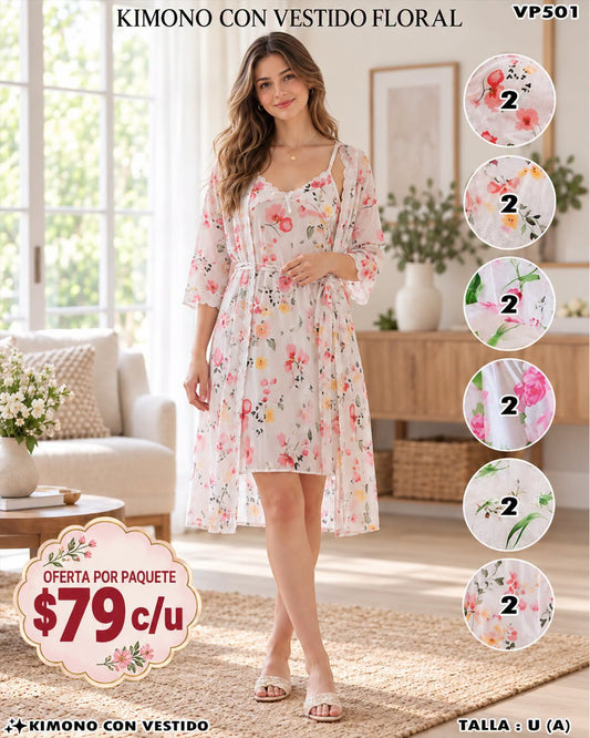 VP501 - Kimono con Vestido Floral