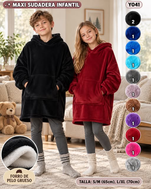 Y041 - Maxi Sudadera Infantil con Forro de Pelo Grueso