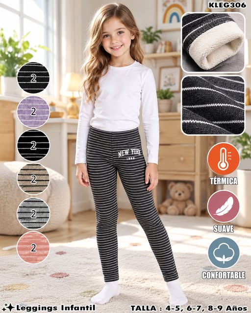 KLEG306 - Leggings Térmicos Infantiles a Rayas
