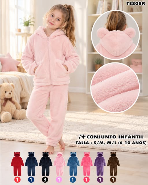 TE308R - Conjunto Infantil Afelpado con Capucha