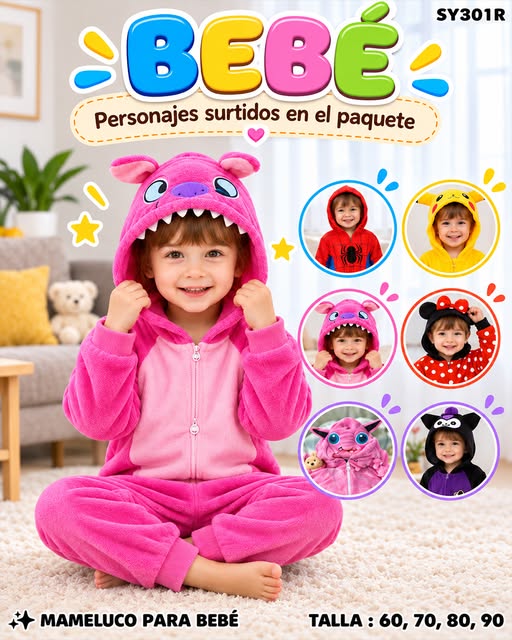 SY301R - Mameluco para Bebé de Personajes