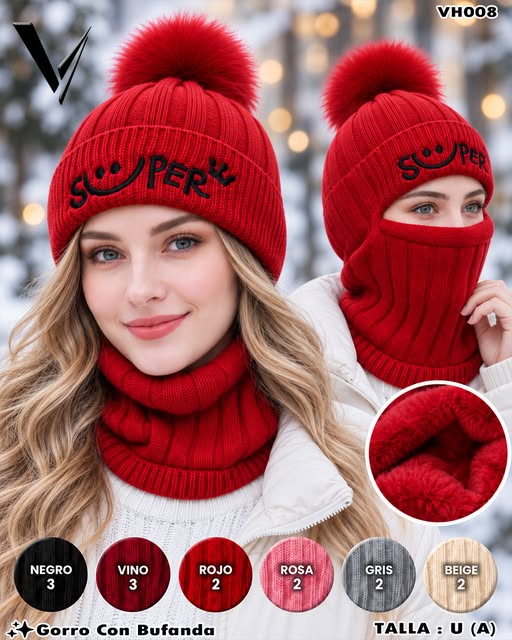 VH008 - Gorro con Bufanda Afelpada