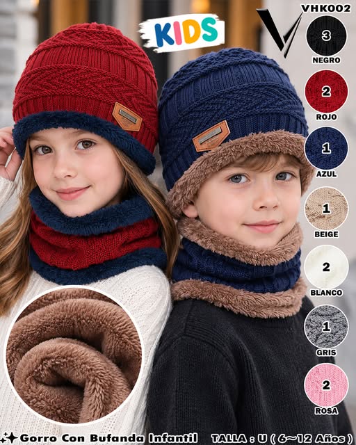 VHK002 - Gorro con Bufanda Infantil Afelpada