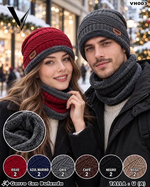 VH003 - Gorro con Bufanda Afelpada