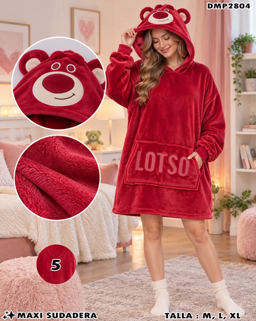 DMP2804 - Maxi Sudadera Afelpada con Capucha de Oso