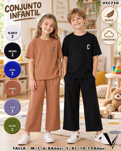 VCC750 - Conjunto Infantil Acanalado de Manga Corta