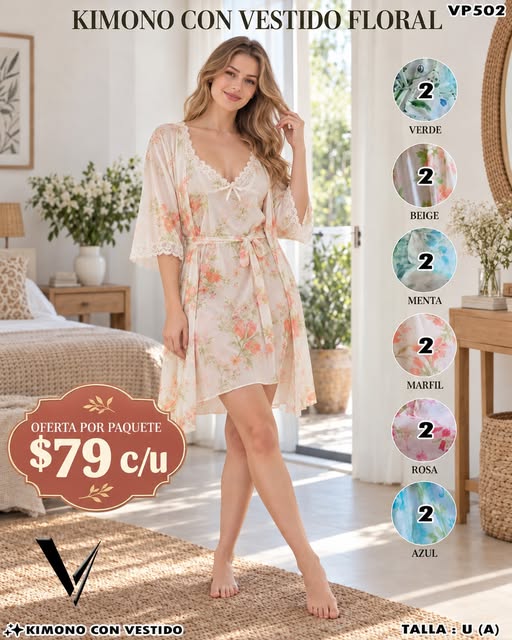 VP502 - Kimono con Vestido Floral