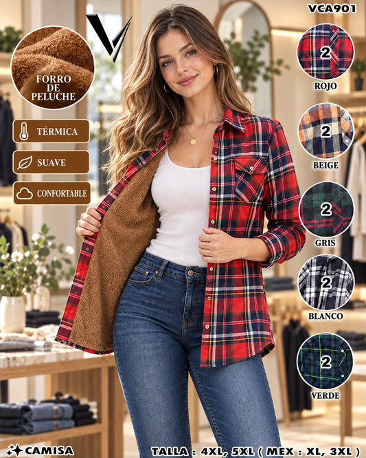 VCA901 - Camisa Térmica a Cuadros con Forro de Peluche