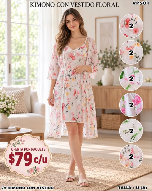 VP501 - Kimono con Vestido Floral
