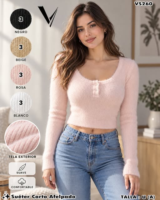 VS260 - Suéter Corto Afelpado con Botones
