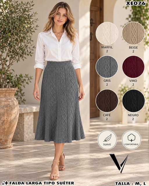 XE076 - Falda Larga Tejida con Diseño de Rombos