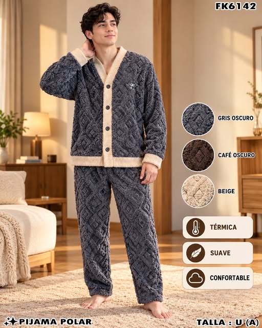 FK6142 - Pijama Polar para Caballero con Botones