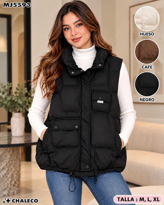 MJ5593 - Chaleco Acolchado con Bolsillos para Dama