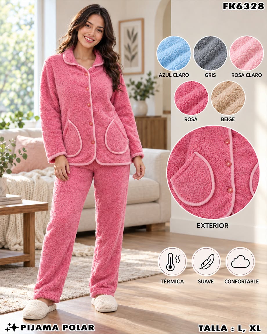 FK6328 - Pijama Polar para Dama con Textura en Relieve