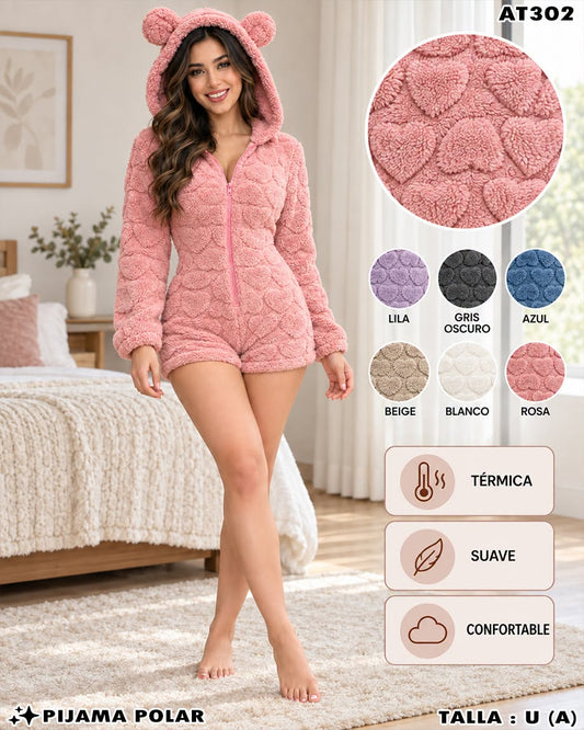 AT302 - Pijama Polar Enterizo con Capucha