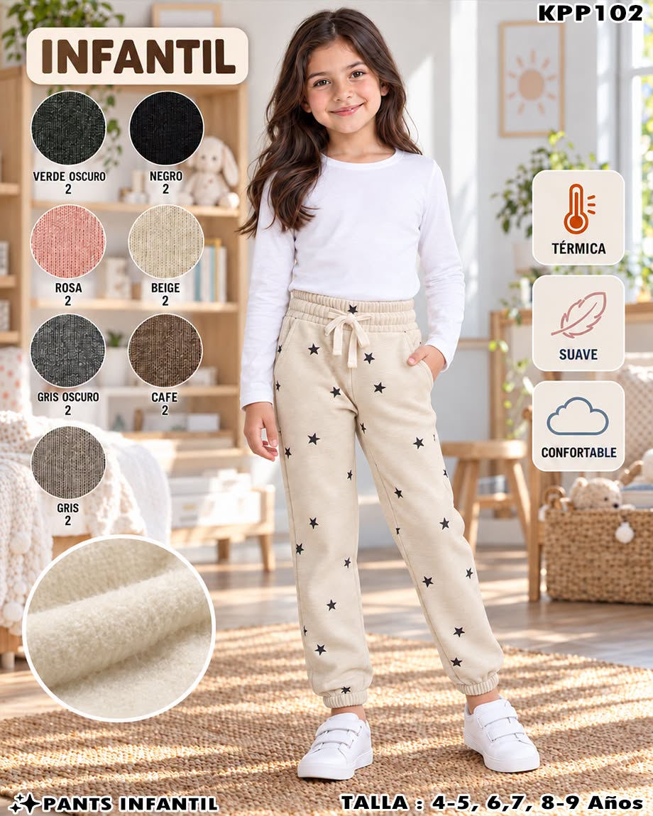 KPP102 - Pants Térmico Infantil con Estampado de Estrellas