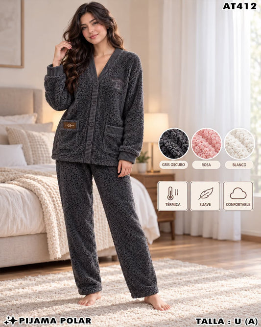 AT412 - Pijama Polar de Dos Piezas con Botones