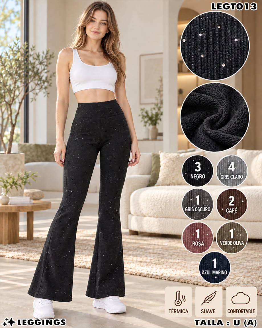 LEGT013 - Leggings Acampanados con Brillos e Interior Afelpado