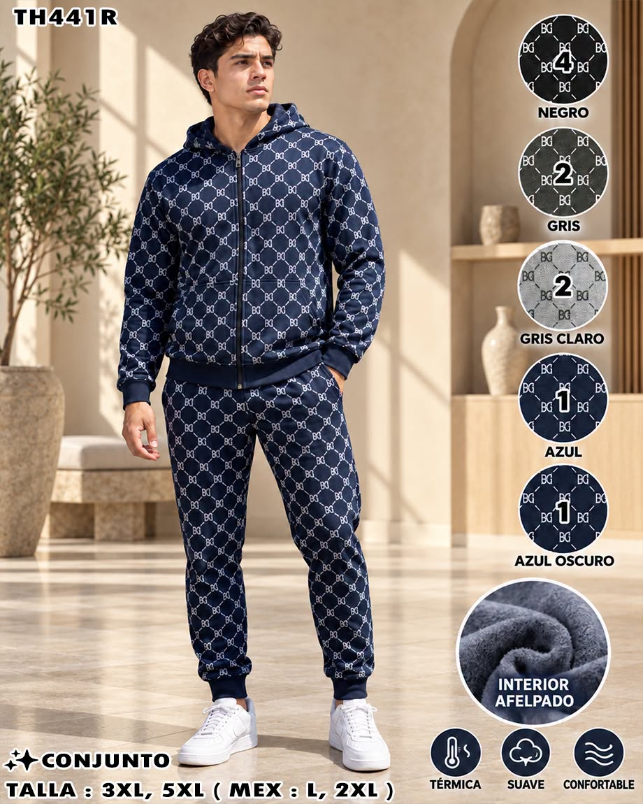 TH441R - Conjunto Afelpado para Caballero con Estampado de Letras